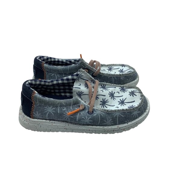 Hey Dude Youth Wally Tropical Palm Print Casual Shoes Kid Sz 11 Blue White - Picture 4 of 7